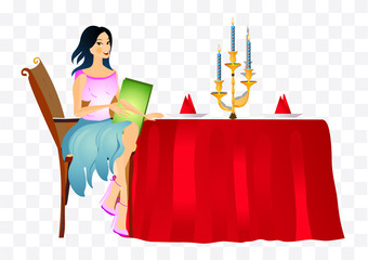 woman in a restaurant illustration