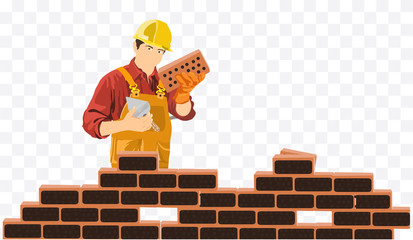 worker puts bricks isolated illustration