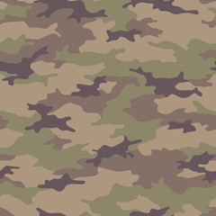 Fototapeta premium Seamless camouflage pattern. Khaki texture, vector illustration. Camo print background. Abstract military style backdrop