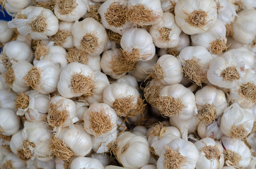 Fototapeta na wymiar Pile of garlic view from the top.