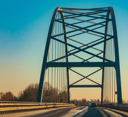 Beautiful sunset view with a bridge near Straubing-Danube-Bavaria-Germany