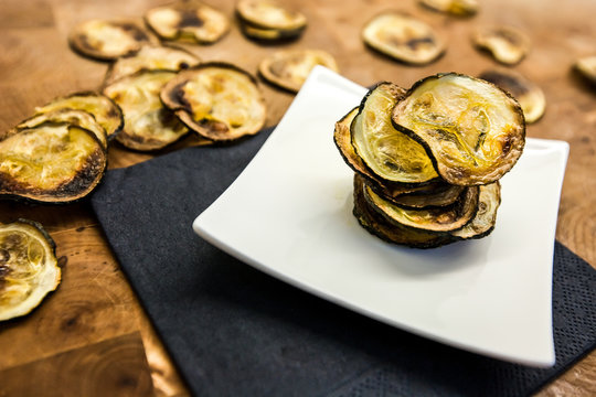 Plate of a homemade roasted zucchini chips