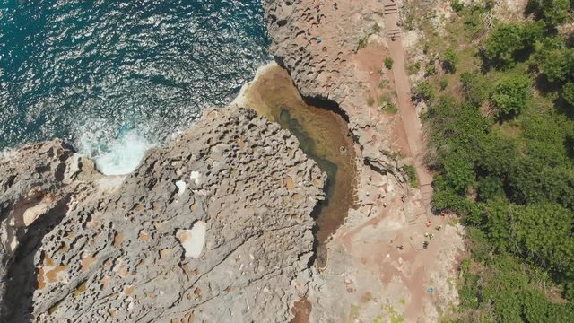 Angel's Billabong beach, the natural pool on the island of Nusa Penida. Aerial view. Bali, Indonesia.