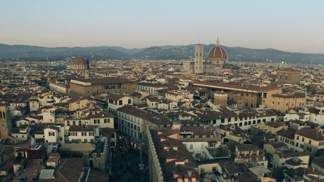 Aerial shot of Florence centre in the evening, Italy