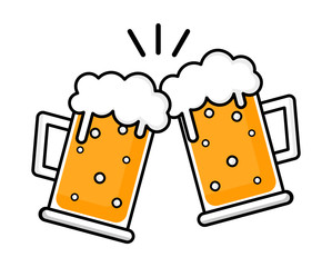 Two beer glass. Cheers mate. Drink with friends. pub menu. clink glasses festival Isolated on white background. Vector Illustration.