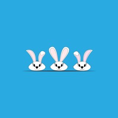 Rabbit head set on blue background. Modern stylish abstract sign. Symbol nature, love, life, spring, easter. Colorful template for prints, banner, card, label, etc. Symbol design. Vector illustration