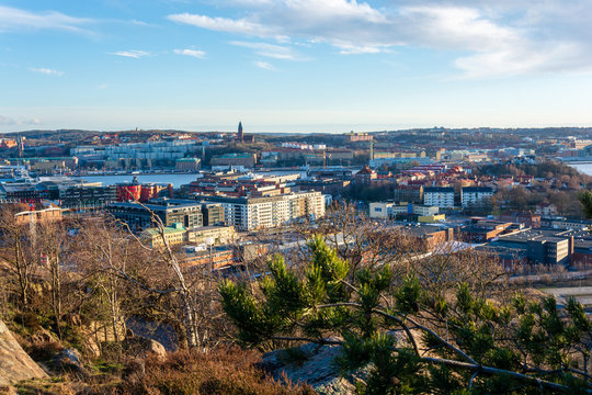 bird eye view of gothenburg city from top of ramberget hill