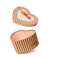 Open gift box in heart shape isolated on white background