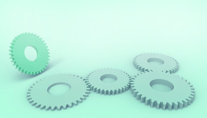 Abstract techno Engine gear wheels Toy , industrial business Concept on pastel Green background for copy space -