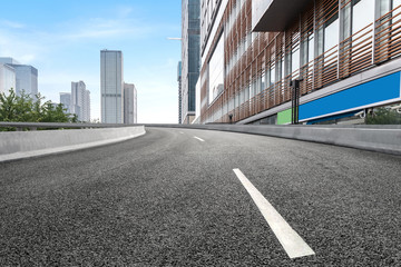 empty highway with cityscape of chengdu,China