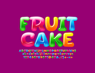 Vector glossy colorful logo Fruit Cake with sweet Alphabet Letters set. Jelly bright Font for Children