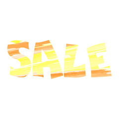 Sale. Yellow textured word sale, vector image. Isolated wihout background.