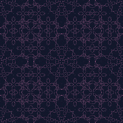 Abstract seamless pattern. Complex forms. Purple ornament on blue background. Ratio 1x1. For printing on fabrics, screensavers, backgrounds, etc.
