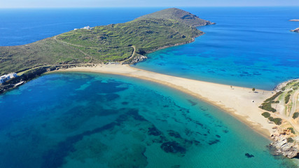 Aerial drone bird's eye view of tropical exotic mediterranean bay with turquoise sea