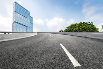 empty highway with cityscape of chengdu,China