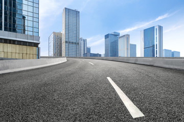 empty highway with cityscape of chengdu,China