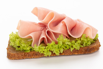 Sandwich with pork ham on white background.