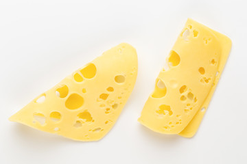 Cheese slice on white background.