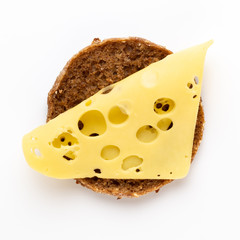 Sandwich with lettuce, cheese on white background.