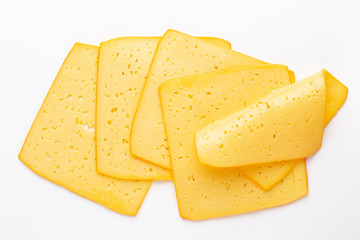 Cheese slice on white background.