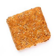 Rye bread slice on a white background.
