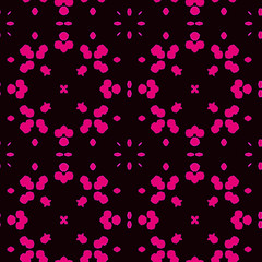 Abstract seamless pattern (tiling). Purple ornaments on a black background. Vector Pattern Backdrop. Sticky pattern ribbons.