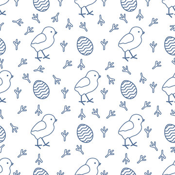 Seamless pattern with chicken, traces, eggs. © aquamarine_paint