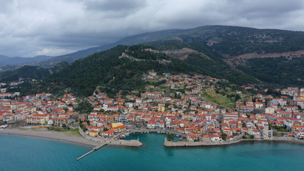 Fototapeta na wymiar Aerial drone photo of iconic Venetian port and castle of Nafpaktos famous from battle of Lepanto a historic event of great importance, Aitoloakarnania, Greece