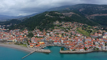 Fototapeta na wymiar Aerial drone photo of iconic Venetian port and castle of Nafpaktos famous from battle of Lepanto a historic event of great importance, Aitoloakarnania, Greece
