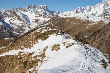 Mountain pathway during winter with snow