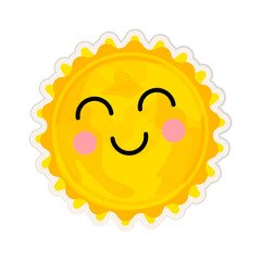 Cartoon sun star icon with cute face on white