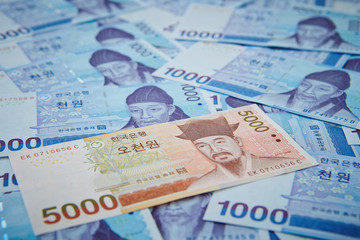 Obraz na płótnie Canvas Korean won banknotes