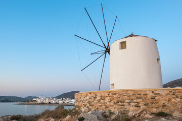 Traditional cycladic windmill at sunset on Paros island, Cyclade