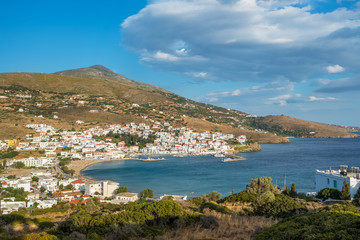 Fototapeta na wymiar Picturesque Batsi village on Andros island, Cyclades