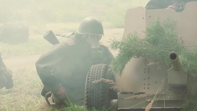 Anti Tank Gun Crew is waiting for firing order