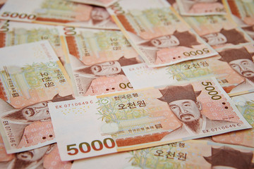 Fototapeta na wymiar Korean won banknotes