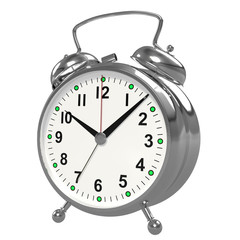 Alarm clock on white background. Isolated on white background. 3D rendering