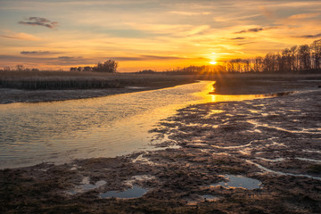 Sunset over the pond near Piaseczno, Masovia, Poland