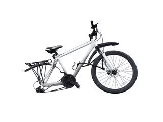 Acrylic prints Bike Broken white bike without wheel isolated on white background. Wheeless bike. Crash bicycle