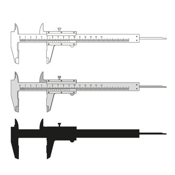 Set Of Calipers In Different Styles. Calipers Silhouette. Vector Illustration.