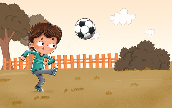 Ni&ntilde;o jugando al f&uacute;tbol en el parque
