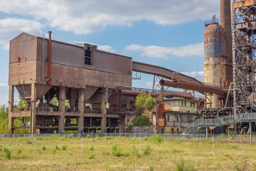 Fototapeta na wymiar The stockhouse providing ore, coke and limestone to the blast furnace in Uckange