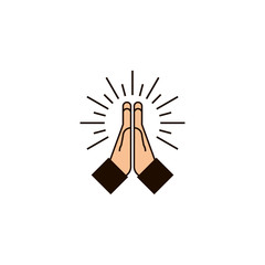 Icon of praying hands with burst in flat design