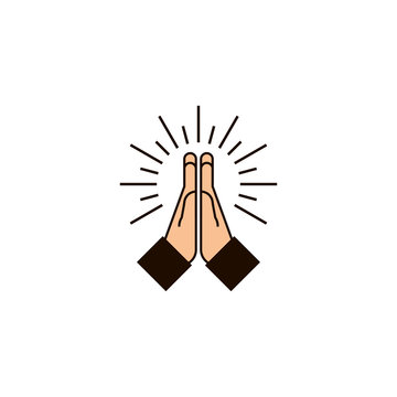 Icon of praying hands with burst in flat design