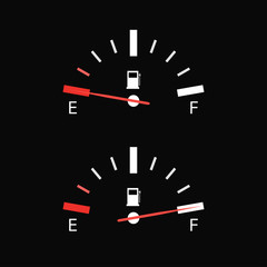 Full fuel gauge icon on a black background - vector