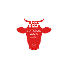 Logo fresh beef, cow, natural product on a white background - vector