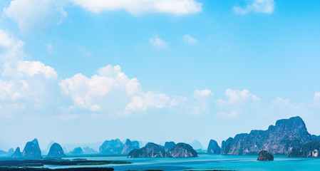 panorama scenic view of samed nang chee archipelago and bay at phang nga province, Thailand