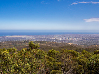 Fototapeta na wymiar View of Adelaid City from Mount Lofty, Cleland, South Australia