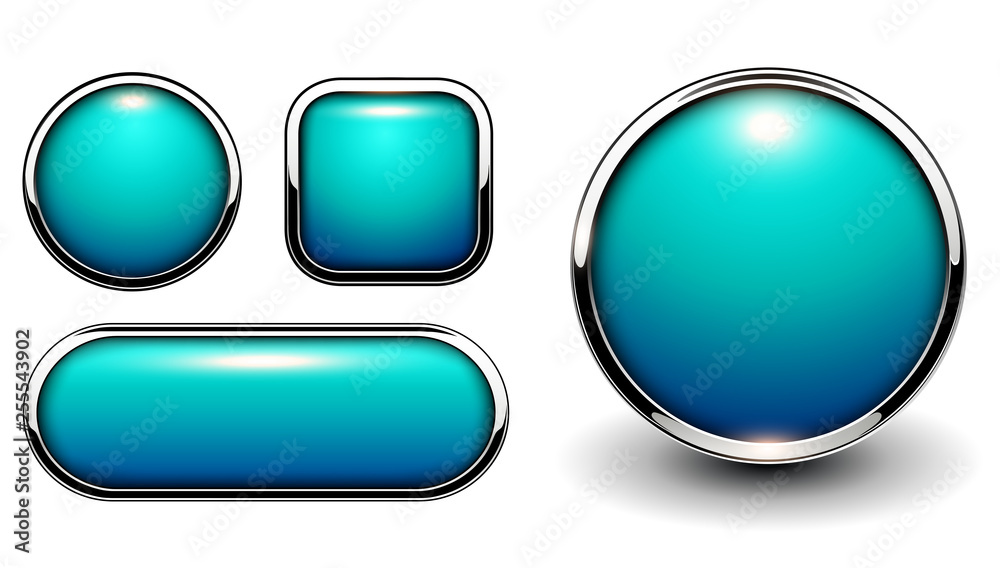 Poster glossy buttons blue with metallic chrome elements