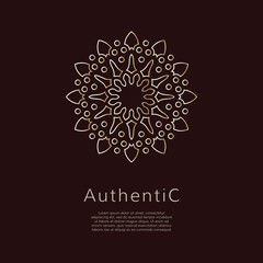 Golden vector logotype. Gradient outline logo. Classic floral design.